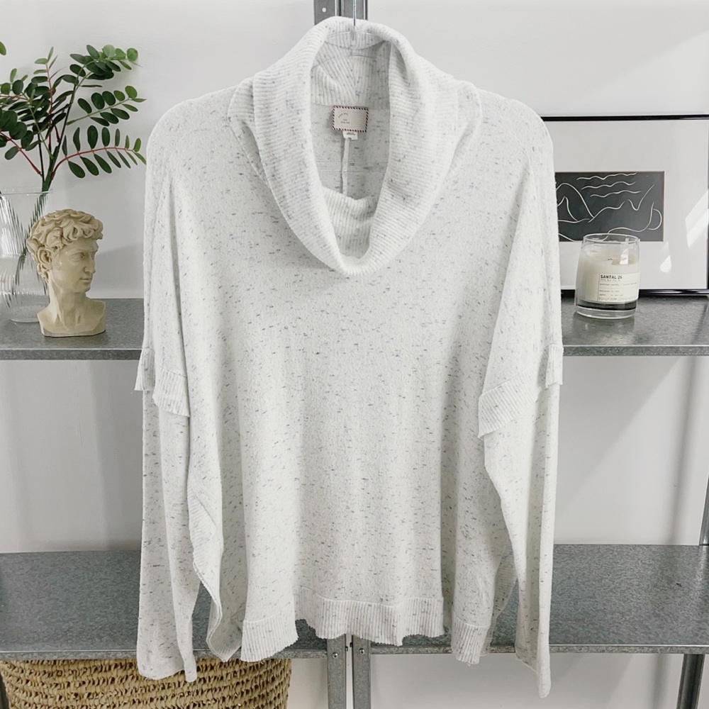 POSTMARK x Anthropologie space dye blue oversized ruffle sweater top M